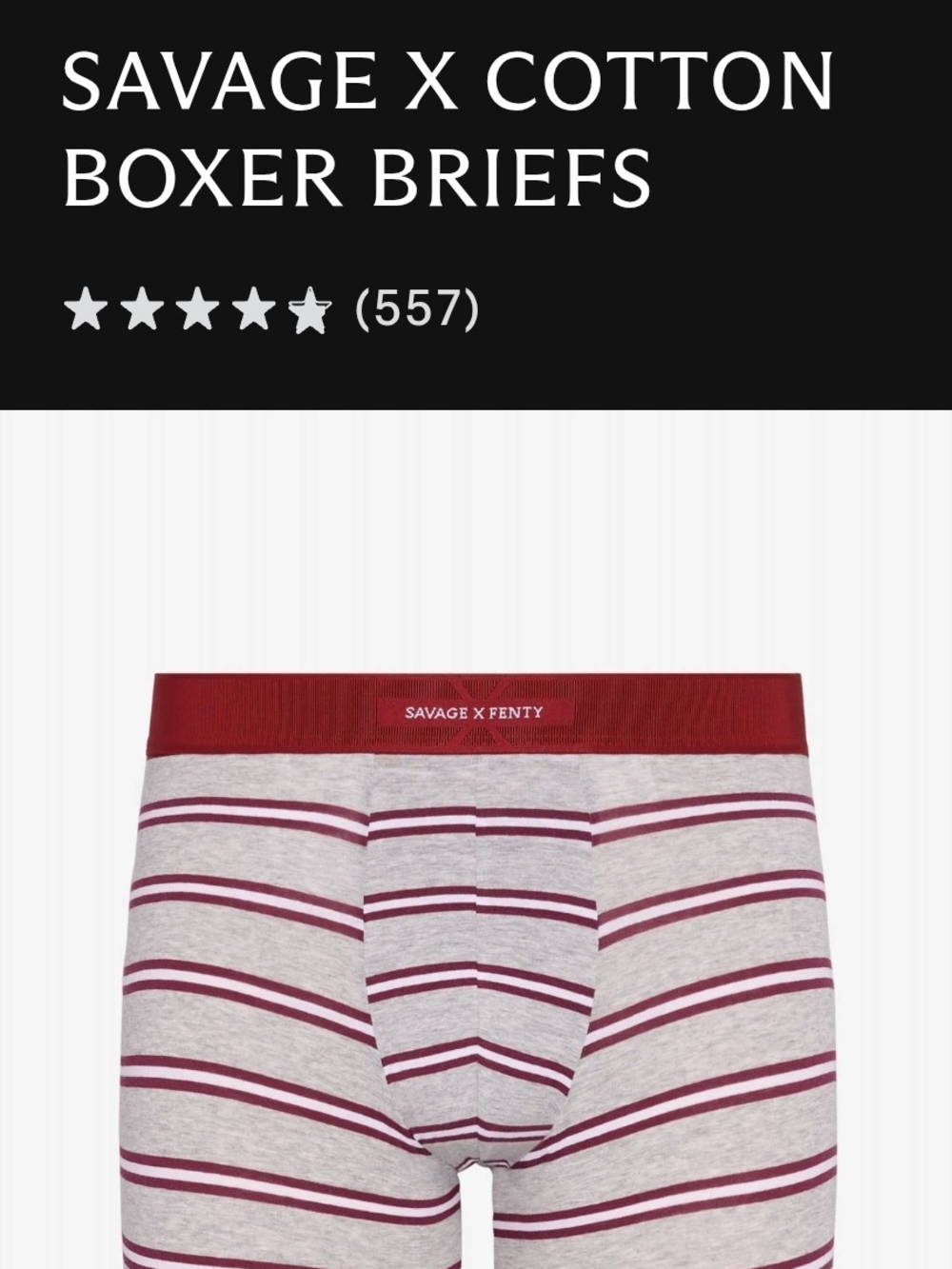 Savage X Fenty Grey & Burgundy Striped Cotton Boxer Briefs